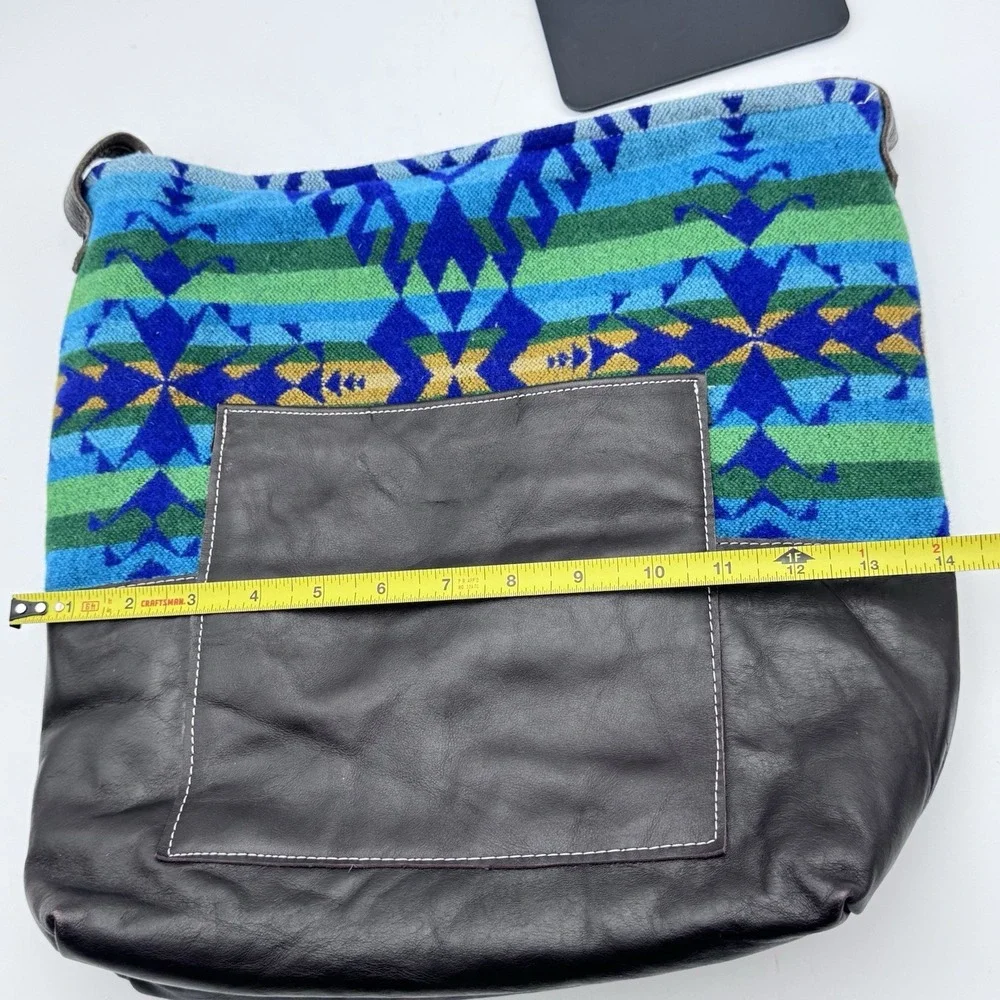 Custom Pendleton Upcycled Leather & Wool Nan-Made Pecos Hobo Crossbody Tote‎ Bag